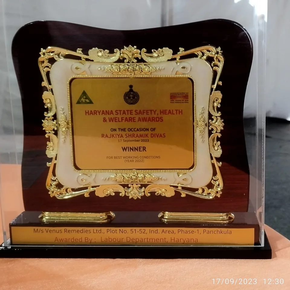 Venus Remedies Limited Honoured with Best Working Conditions Award 2022