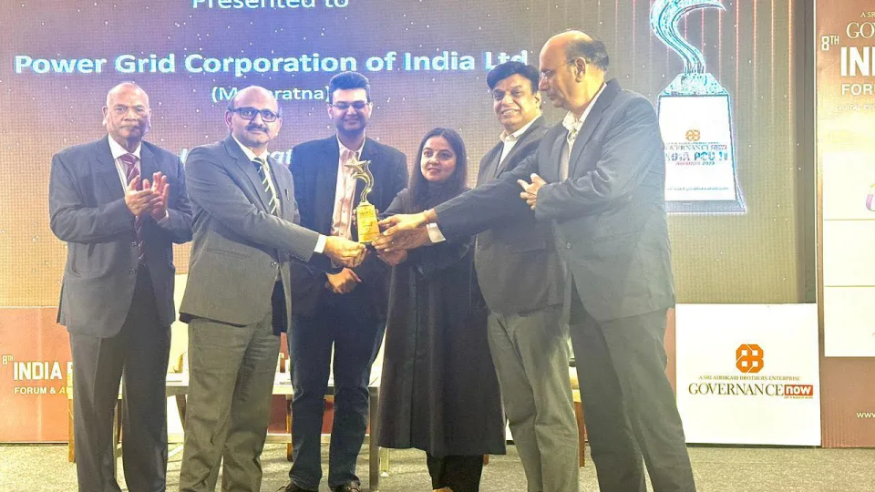 POWERGRID has been awarded for IT Innovation at the Governance Now PSU IT Awards. The award was received by Shri Doman Yadav, CGM (ERP & IT) and Shri Abhinav Verma, CGM (CP).