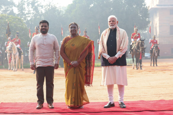 The President of India, Smt. Droupadi Murmu and PM attend the Ceremonial welcome of the President of the Democratic Socialist Republic of Sri Lanka, Mr. Anura Kumara Disanayaka at Rashtrapati Bhawan, in New Delhi on December 16, 2024.