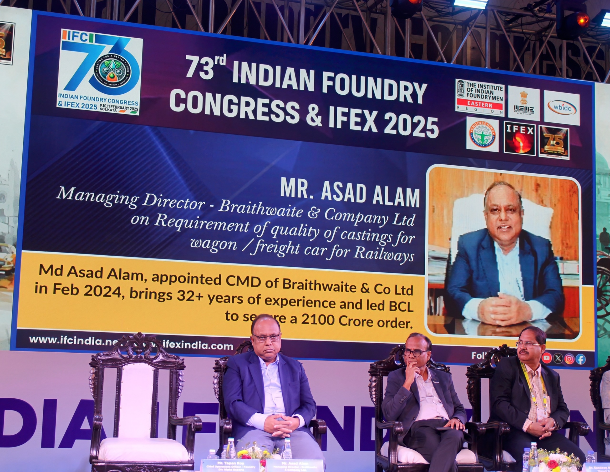 Md Asad Alam CMD/BCL highlights the Importance of Quality of Castings for wagon stocks at Indian Foundry Congress