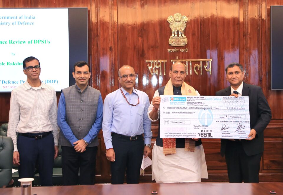 BEML Presents Rs. 45 Crore Dividend Cheque to Government of India for FY 2024-25