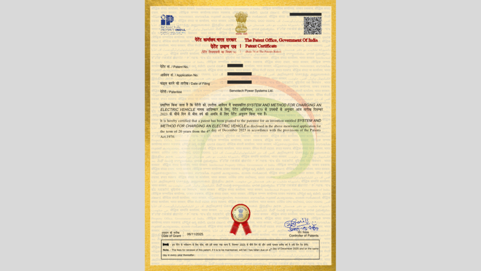 Servotech Renewable Granted Patent for CCS2 to GB/T EV Charging Conversion Technology