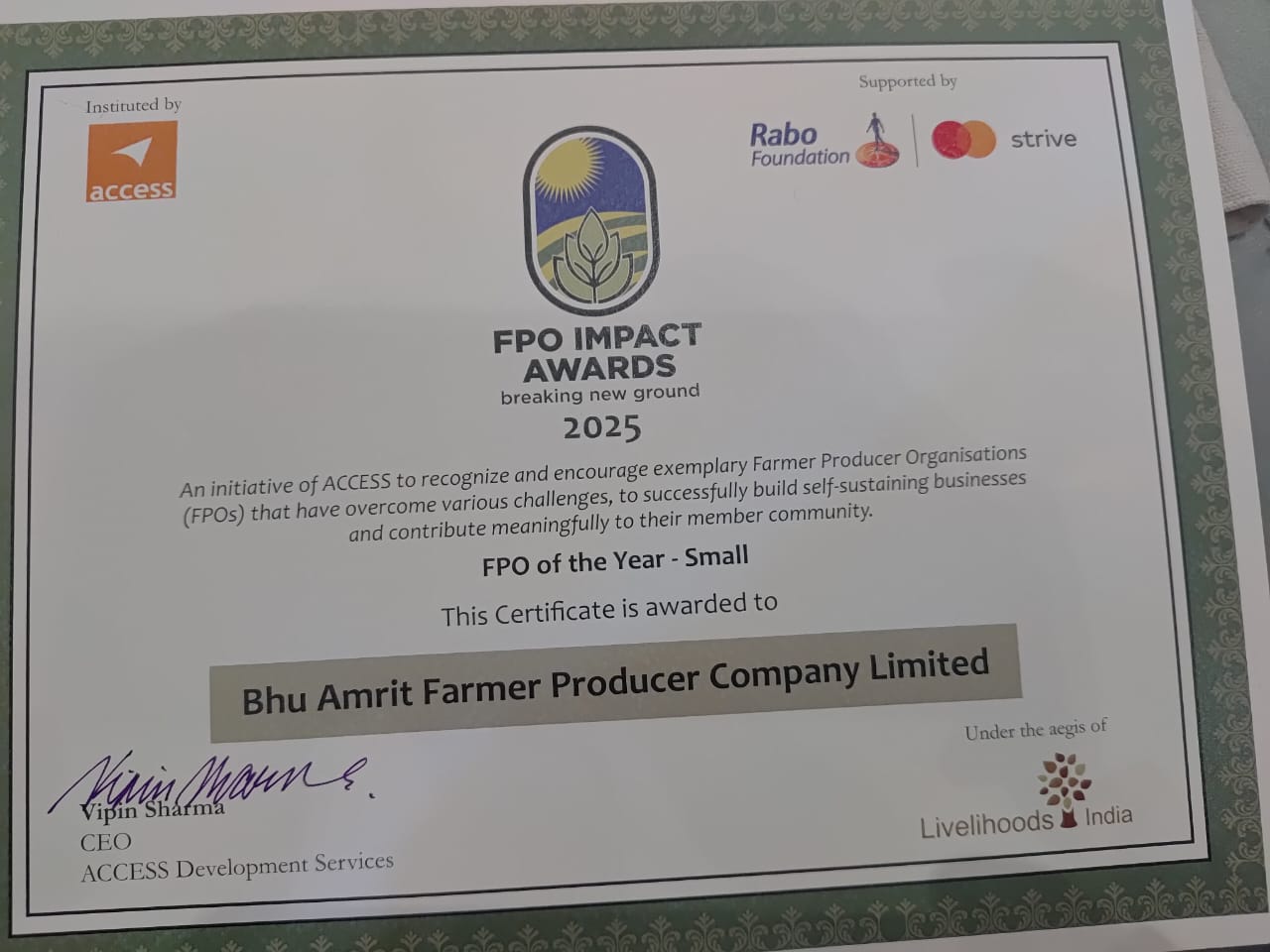 Ambuja Cements supported FPO wins national award for organic farming