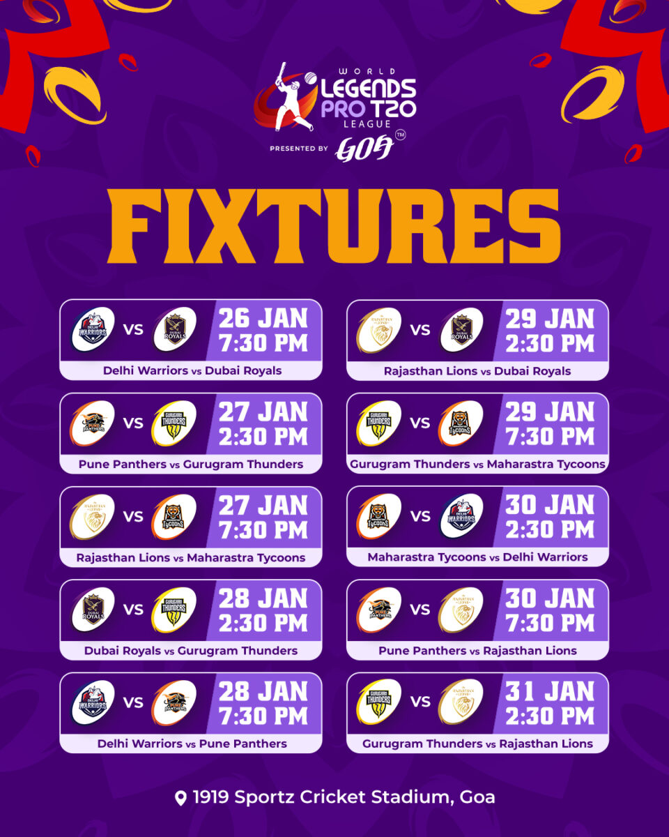 World Legends Pro T20 League announces squads and fixtures for inaugural season