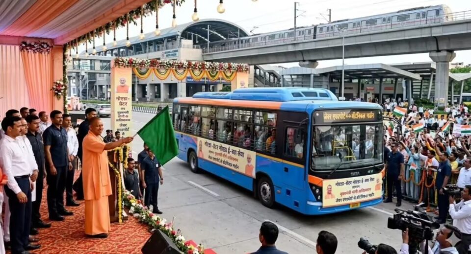 Yogi Adityanath launches e-bus service in Noida Greater Noida